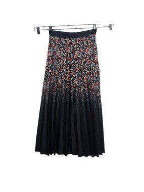 Vtg Carlucci Floral Pleated Skirt Women Size EUR 38 US 6 Black Multicolor FLAWS